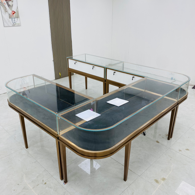 Armário de exibição de jóias em forma de ventilador de aço inoxidável