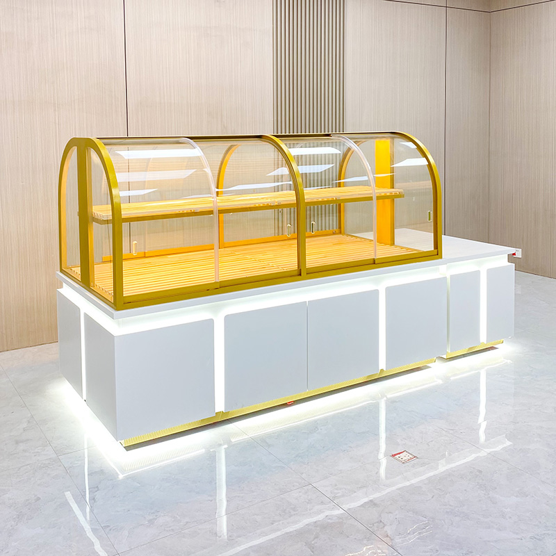 Armário de exibição de pão de ilha curva