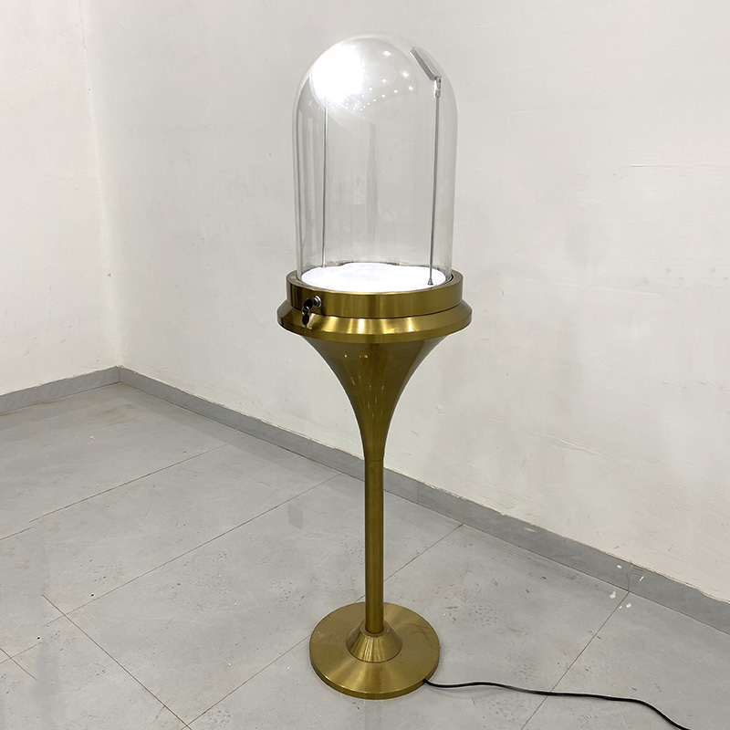 Armário de exibição de jóias de capa de vidro redondo de titânio