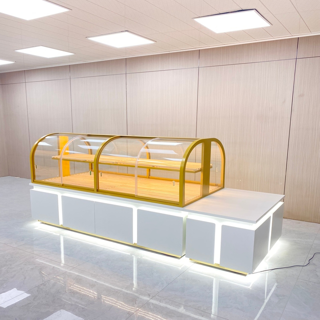 Armário de exibição de pão de ilha curva